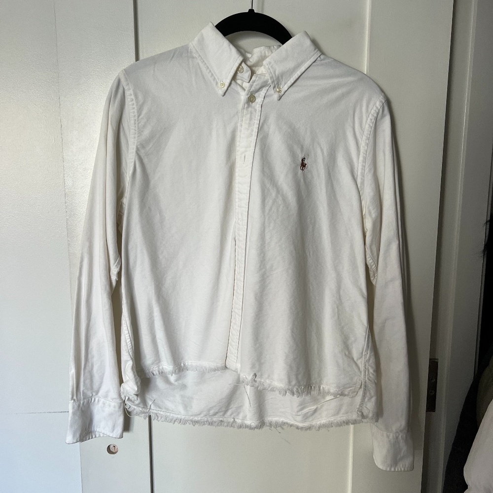 Polo Ralph Lauren Oxford Cropped Frayed Womens M in White